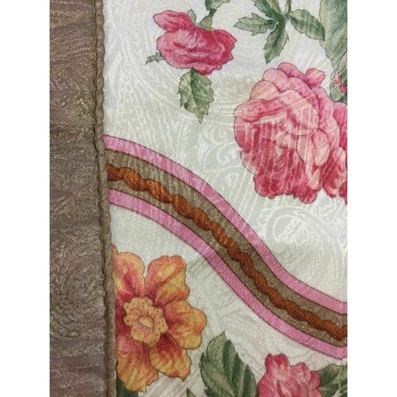 Casca Floral Square Scarf Cabbage Rose Silky Golden Shimmery Hand Rolled Hem 35" - Picture 9 of 14